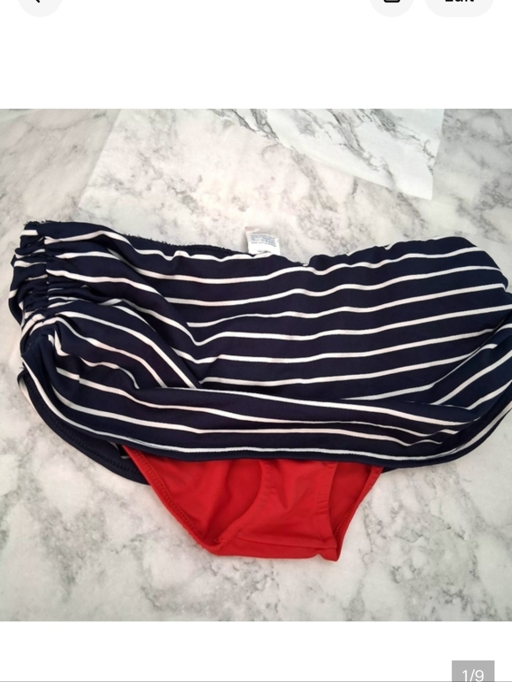 VENUS Navy Red Striped Bikini Built In Brief Bottom Women Size 8